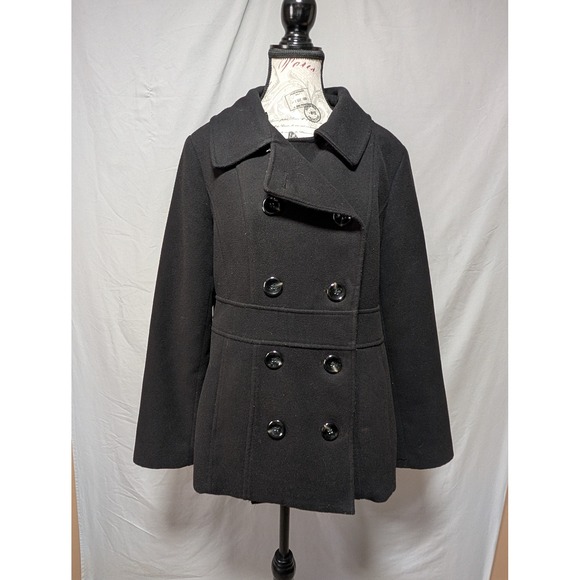 Style & Co. Jackets & Blazers - Style & Co. Women's Black Double Breasted Lined Pea Coat Size Large Petite